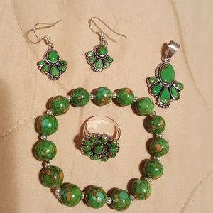 Green Turquoise Bracelet Ring Earrings Pendant